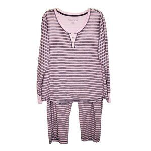 Nautica Fleece Long Pajama Sleepwear Set Pink and Navy Stripe Size XXL lounge